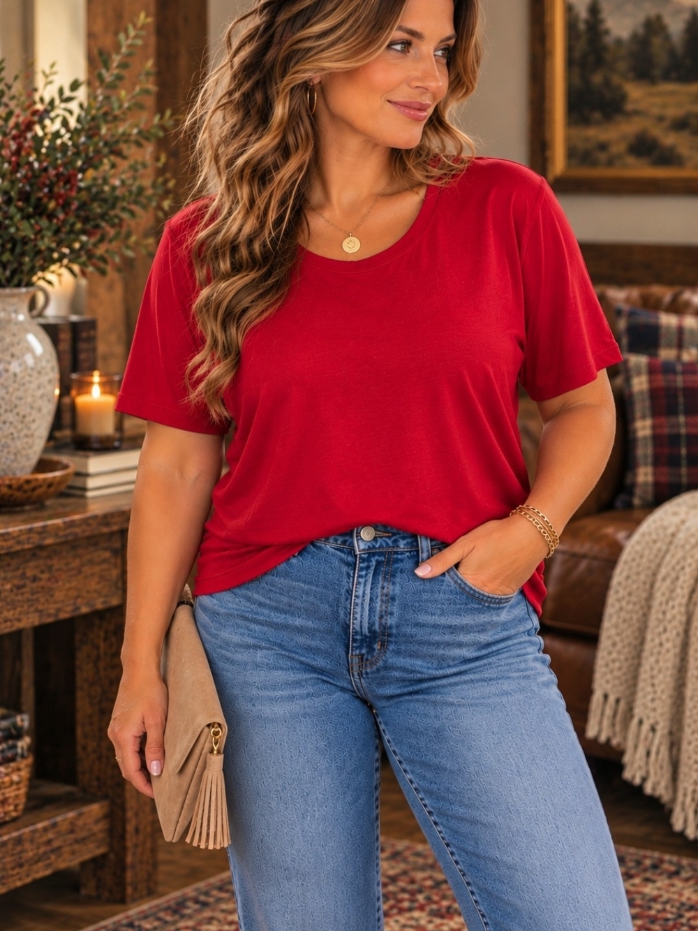 Vintage Yarnworks Red Short Sleeve Knit Top 2X Cotton Blend Plus Size Classic
